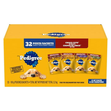 Pedigree Adult Wet Dog Food Choice Cuts in Gravy Filet Mignon, Beef Noodle & Vegetable, Grilled Chicken Flavour, Hickory Smoked Chicken Flavour Variety Pack