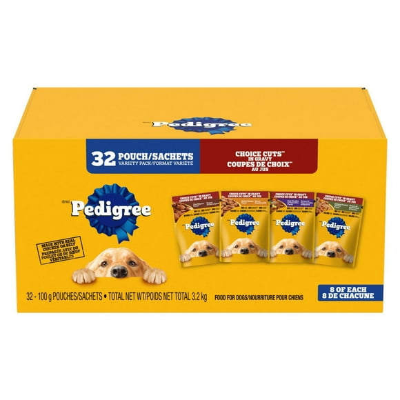 Pedigree Adult Wet Dog Food Choice Cuts in Gravy Filet Mignon, Beef Noodle & Vegetable, Grilled Chicken Flavour, Hickory Smoked Chicken Flavour Variety Pack
