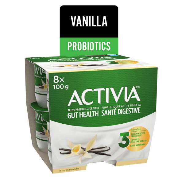 Activia Probiotic Yogurt, Vanilla, 8 x 100 g