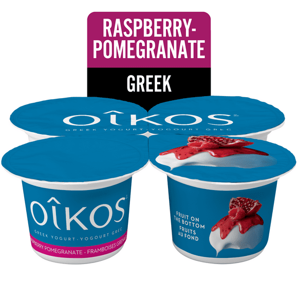 Oikos Greek Yogurt, Rasberry-Pomegranate, Fruit on the Botton, 2% M.F., 4 x 100 g