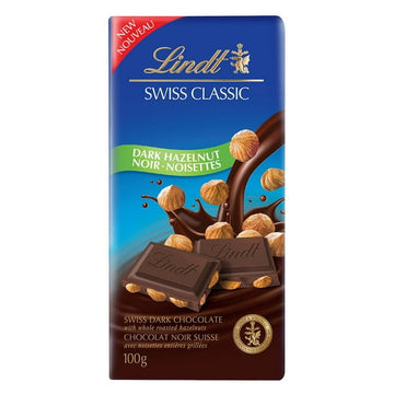 Lindt SWISS CLASSIC Hazelnut Dark Chocolate Bar, 100 Grams, 100 g