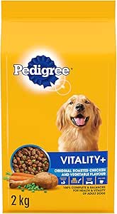 PEDIGREE VITALITY+ Dry Food For Adult Dogs – Roasted Chicken & Vegetable Flavour - Supports Strong Bones and Healthy Teeth – With Calcium, 2kg Bag