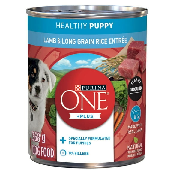 Purina ONE Plus+ Healthy Puppy Classic Ground Lamb & Long Grain Rice Entrée, Wet Puppy Food 368 g, 368 g