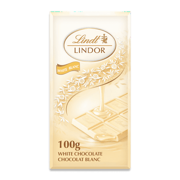 Lindt LINDOR White Chocolate Bar, 100 Grams, 100g Chocolate Tablets
