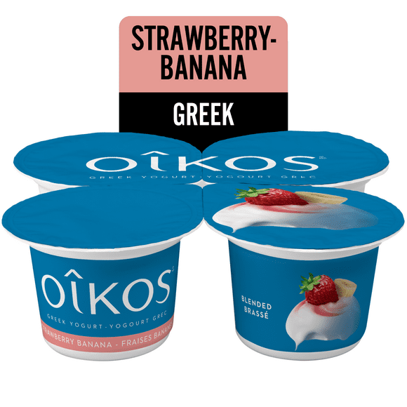 Oikos Greek Yogurt, Strawberry, Blended, 2% M.F., 4 x 100 g