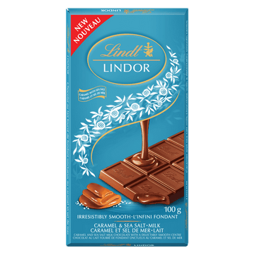 Lindt LINDOR Caramel & Sea Salt Milk Chocolate Bar, 100g, 100 g