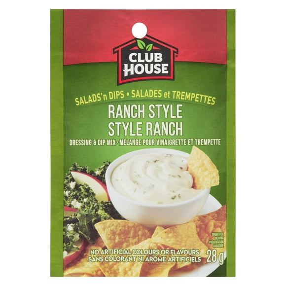 Club House, Dry Sauce/Seasoning/Marinade Mix, Salad N Dip, Ranch Style, 28g