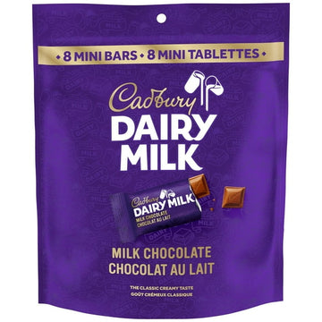 CADBURY DAIRY MILK, Milk Chocolate Bars, Bag of 8 x 18 g Mini Chocolate Bars, CADBURY Milk Chocolate Mini Bars, 144 g, CADBURY DAIRY MILK MINI BARS 144G 8
