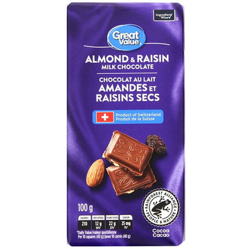 Great Value Almond & Raisin Milk Chocolate, 100 g
