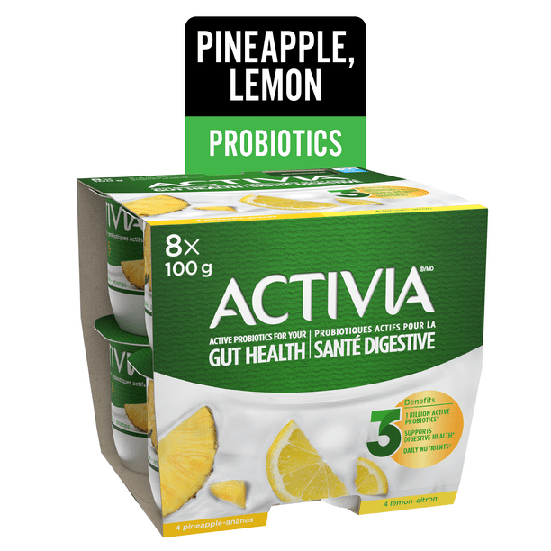 Activia Probiotic Yogurt, Lemon/Pineapple 8 x 100g