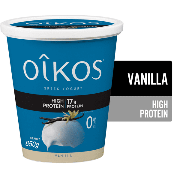 Oikos Greek Yogurt, Vanilla, High Protein, Blended, 0% M.F., 650 g