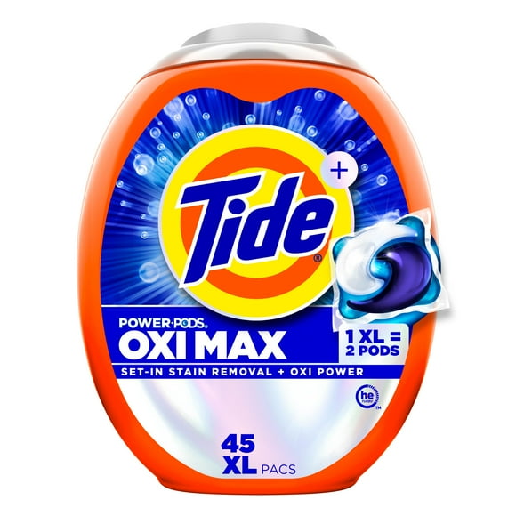 Tide Oxi Max Power PODS Laundry Detergent Pods, 45 Count, Stain Remover Plus Oxi Power, TIDE TD PWR PDS OXMX 45CT