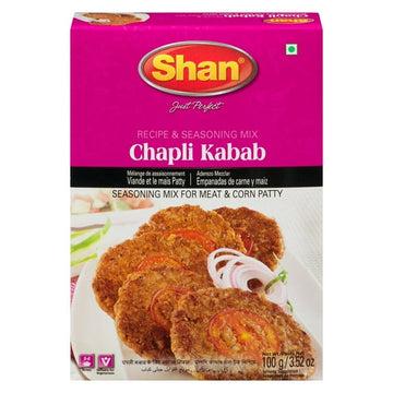 Shan Chapli Kabab Seasoning Mix 3.52 oz (100g) - Authentic Pashtun Spice Blend for Kabobs & Meat Patties - Tandoori Masala for Grilling - Vegetarian-Friendly Recipe - Airtight Packaging for Freshness, 100 g
