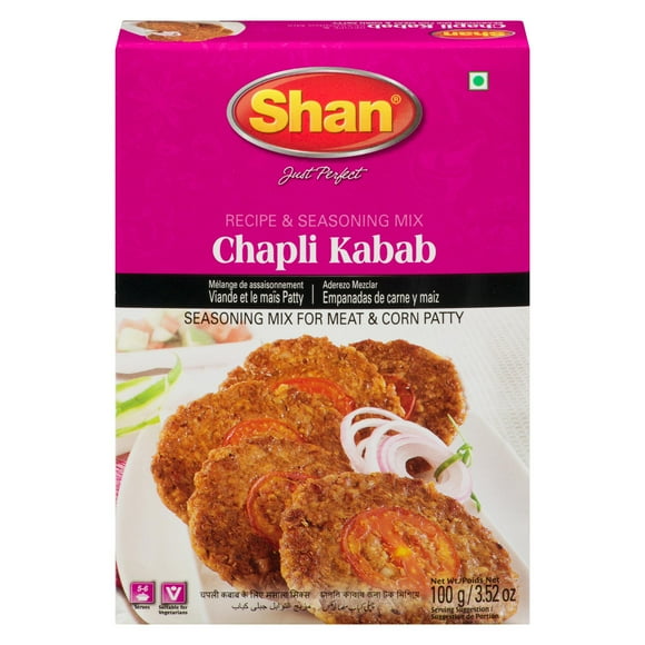 Shan Chapli Kabab Seasoning Mix 3.52 oz (100g) - Authentic Pashtun Spice Blend for Kabobs & Meat Patties - Tandoori Masala for Grilling - Vegetarian-Friendly Recipe - Airtight Packaging for Freshness, 100 g