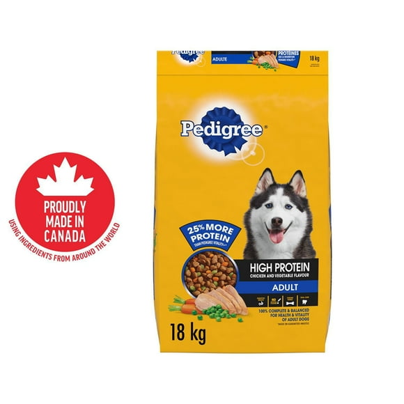 PEDIGREE High Protein Dry Food For Adult Dogs – Chicken & Vegetable Flavour – Calcium Supports Strong Bones and Healthy Teeth, 7-18kg