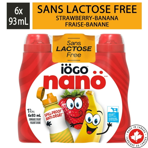 iÖGO nanö 1% Lactose Free Strawberry-Banana Drinkable Yogurt, 6x93ML