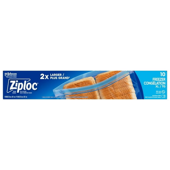 Ziploc® Freezer Bags with Double Zipper Seal, Extra Large, 10 Bags