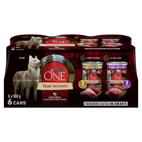 Purina ONE True Instinct Tender Cuts in Gravy Variety Pack, Wet Dog Food 6 x 368g, 6 x 368g