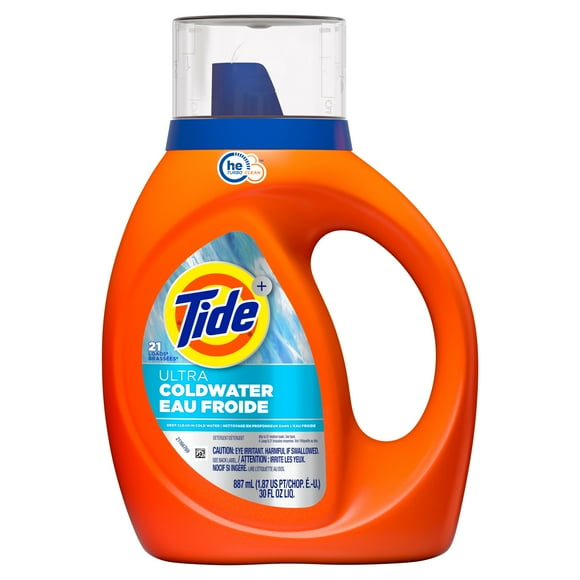 Tide Ultra Coldwater Liquid Laundry Detergent, Original Scent, 887 mL, 21 Loads, Laundry Detergent Liquid Formulated for Cold Water, TIDE LQ HE CW OS