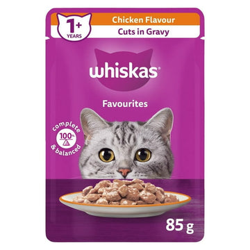 WHISKAS FAVOURITES Cuts in Gravy Chicken Flavour Pouch Adult Wet Cat Food, 85g