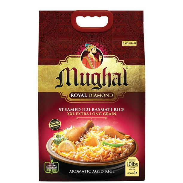 Mughal Royal Diamond Basmati Rice, 10 lbs (4.54 kg), Extra-long grains, Aromatic, Gluten Free, BRC Certified
