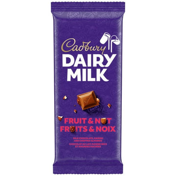 CADBURY DAIRY MILK, Fruit & Nut Chocolate Bar, CADBURY DAIRY MILK Milk Chocolate with Raisins and Chopped Almonds, 180 g, CADBURY DAIRY MILK FRUIT &NUT 180G 12