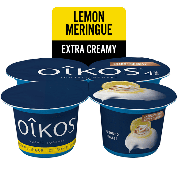 Oikos Extra Creamy Yogurt, Lemon Meringue, Blended, 4% M.F., 4 x 95 g