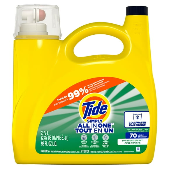 Tide Simply Liquid Laundry Detergent, Daybreak Fresh Scent, 70 Loads, 92 fl oz, All-In-One Detergent, TIDE TD SMPLQ HEC DF 70LD