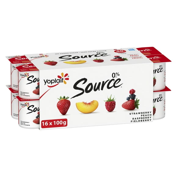 Yoplait Source 0% Smooth Traditional Yogurt Cups Variety Pack, No Added Sugar, 100 g, 16 ct, 16 x 100 g