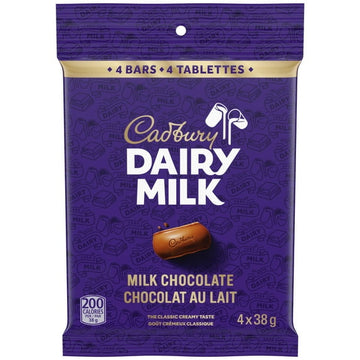 CADBURY DAIRY MILK, Dairy Milk Chocolate Bar, Milk Chocolate, CADBURY Chocolate Bar, 4 pack of 38 g Bars, CADBURY DAIRY MILK 4PK 152G 2X12
