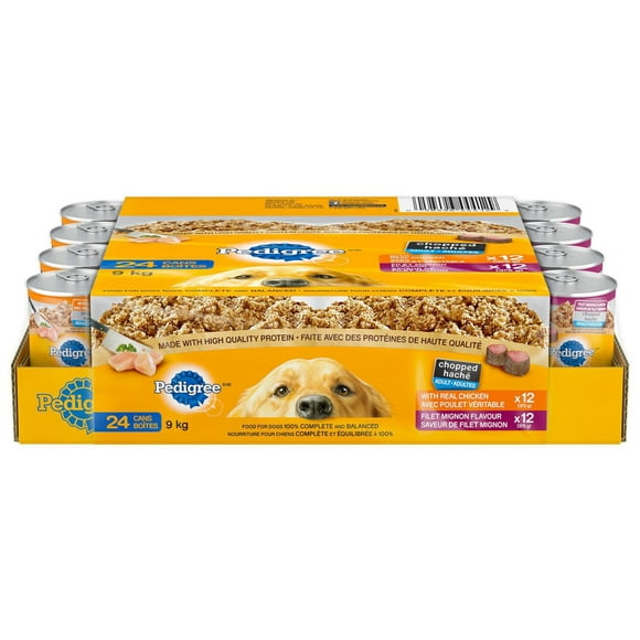 Pedigree Chopped Adult Wet Dog Food With Real Chicken & Filet Mignon Variety Pack, 24x375g