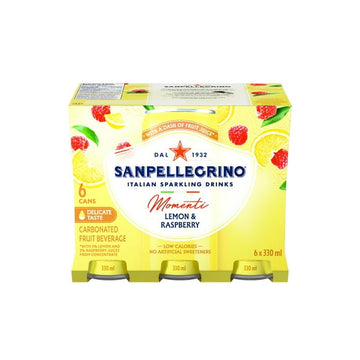 SAN PELLEGRINO MOMENTI Sparkling Water Lemon Raspberry – 6x330mL, 6 x 330ml Cans