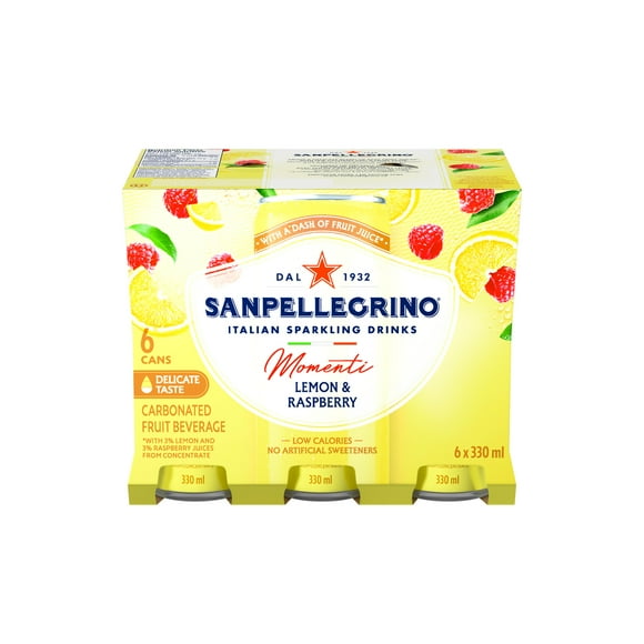 SAN PELLEGRINO MOMENTI Sparkling Water Lemon Raspberry – 6x330mL, 6 x 330ml Cans
