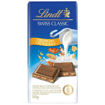 Lindt SWISS CLASSIC Crunchy Milk Chocolate Bar, 100 Grams, 100 g