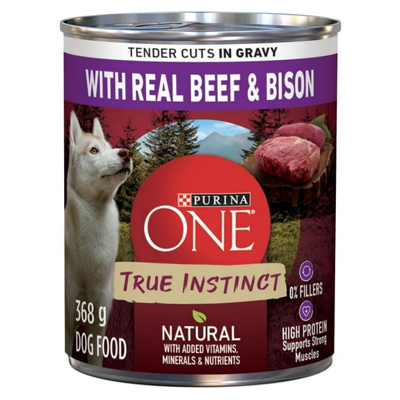 Purina ONE True Instinct Tender Cuts In Gravy With Real Beef and Bison, Wet Dog Food 368g, 368g