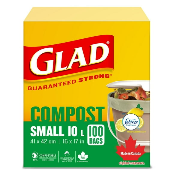 Glad Certified Compostable Bags - Small 10 Litres -, Lemon scent, 100 Compost Bags