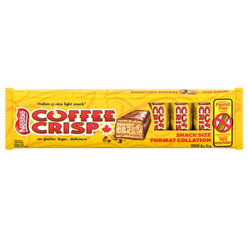 COFFEE CRISP Snack size, Wafer bars & coffee crème in a thin chocolatey coating, Individually wrapped, Prepared in a Canadian peanut-free facility, Ideal for sharing, Sustainably Sourced Cocoa, 88 g