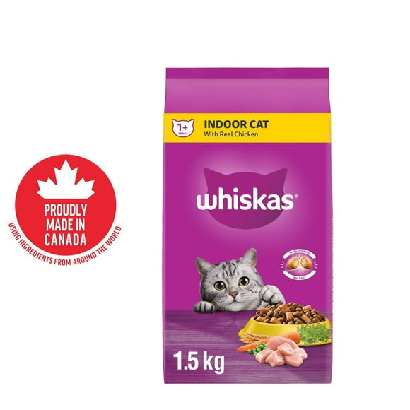 WHISKAS Adult  Dry Cat Food, Indoor With Real Chicken, 1.5kg