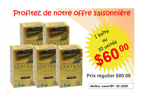 AVAILABLE IN-STORE ONLY - BEST BEFORE: FEB-08-2025 Pampa Organic Mate Tea 10 X 500g