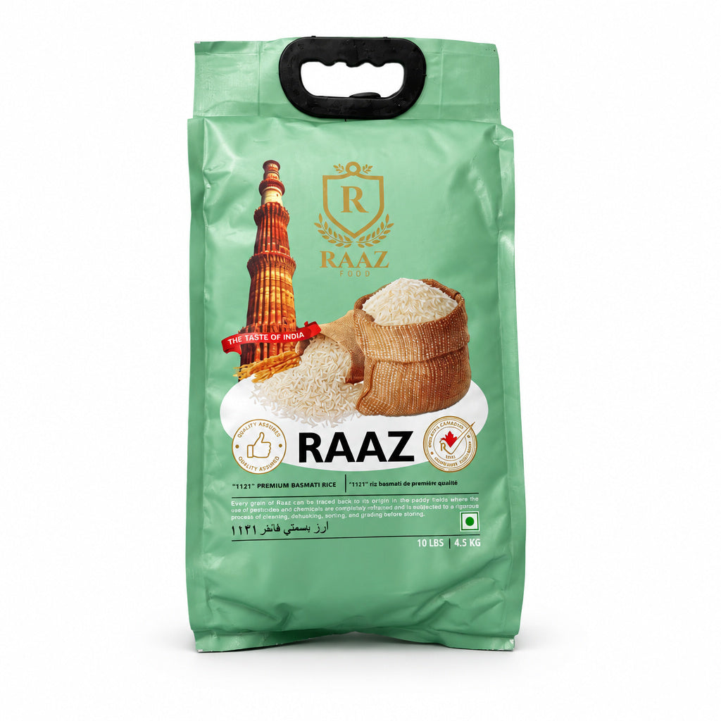 Transform the uploaded food product into a photorealistic, high-end commercial product photograph for Raaz 1121  Premium