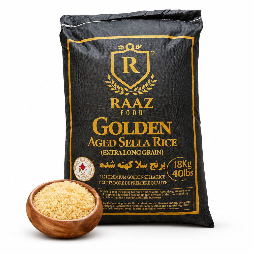 Transform the uploaded food product into a photorealistic, high-end commercial product photograph for RAAZ Golden Aged S