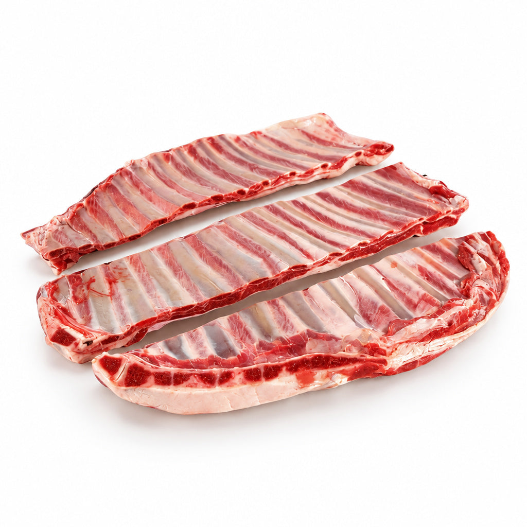 Transform the uploaded product into a photorealistic, high-end commercial product photograph for Frozen Halal Lamb Flap
