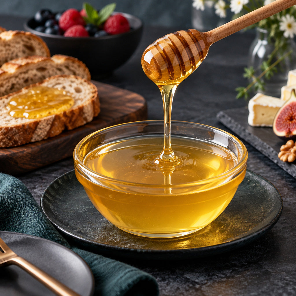 Create a photorealistic, high-end commercial food photograph for NR1-ACACIA 500g, showing ONLY an appetizing, ready-to-e