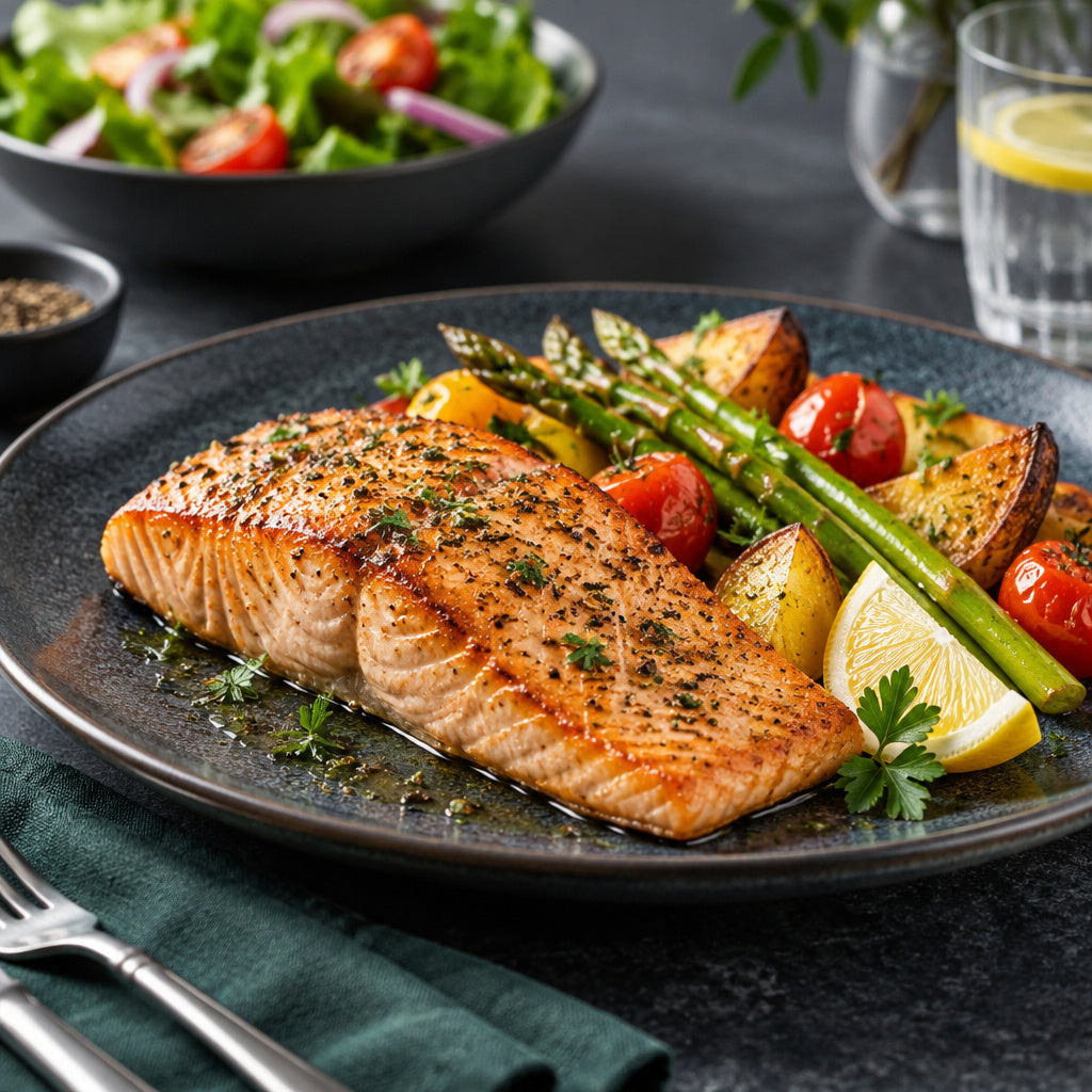 Create a photorealistic, high-end commercial food photograph for Canola oil 5Lt, showing ONLY an appetizing, ready-to-ea