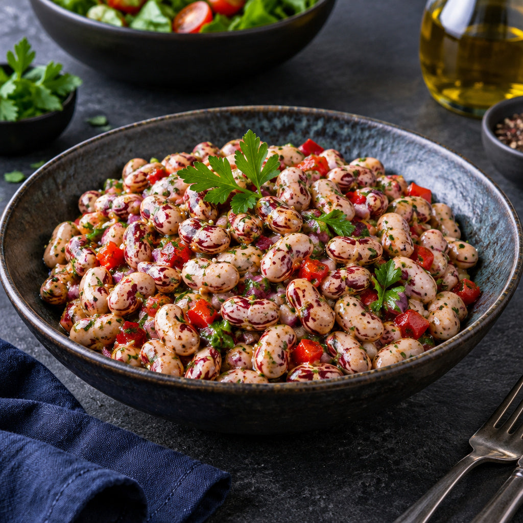 Create a photorealistic, high-end commercial food photograph for Raaz  cranberry beans, showing ONLY an appetizing, read