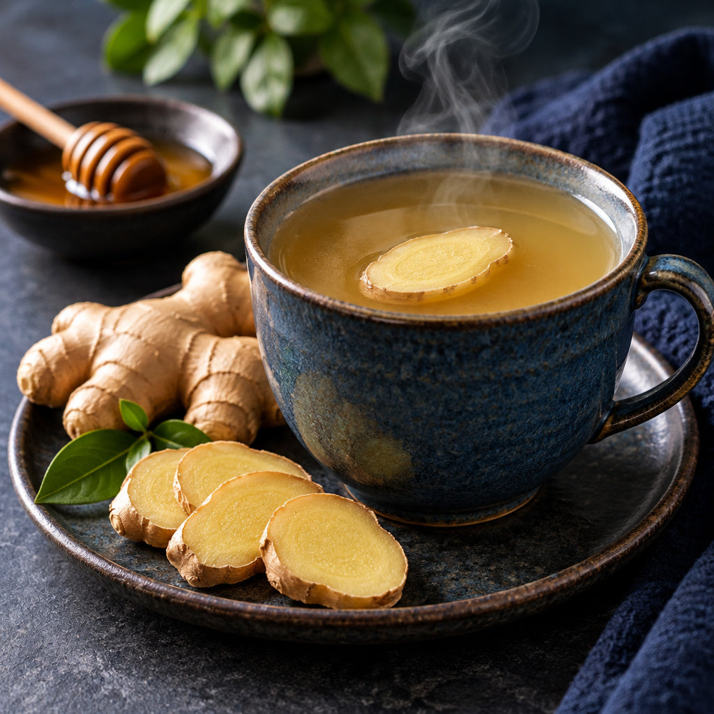 Create a photorealistic, high-end commercial food photograph for Organic ginger sold by lb, showing ONLY an appetizing,