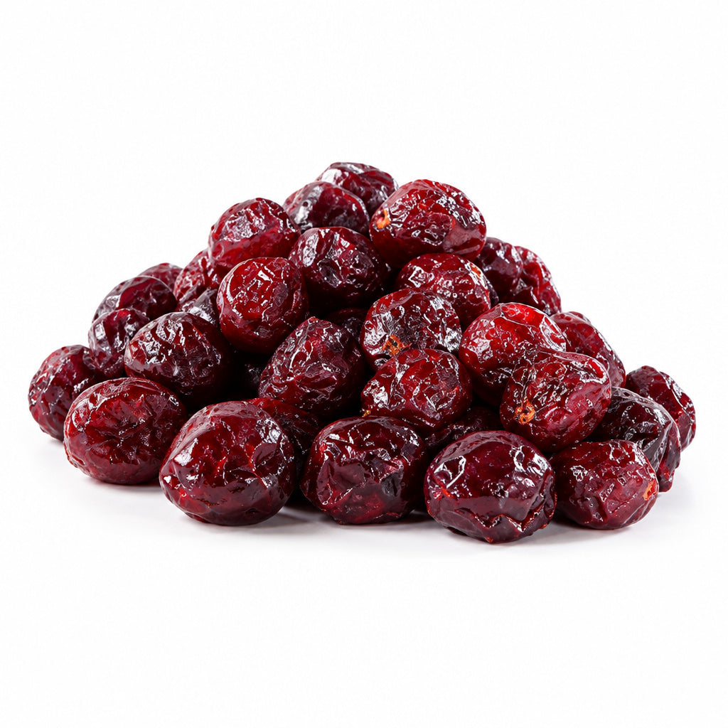 Create a photorealistic, high-end commercial product photograph of the uploaded Whole Cranberries, rendered from a visib