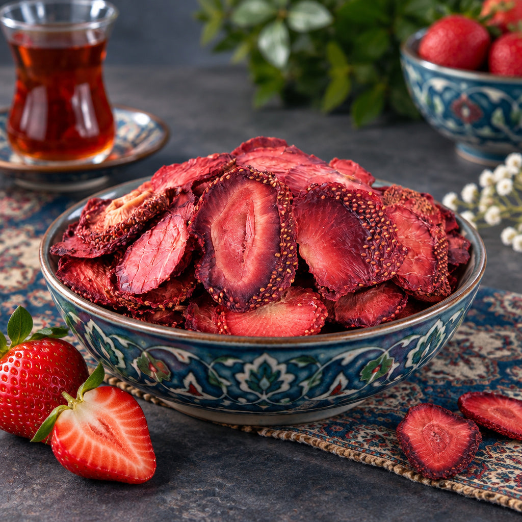 Create a photorealistic, high-end commercial food photograph for Strawberry (Natural), based on the uploaded product ima
