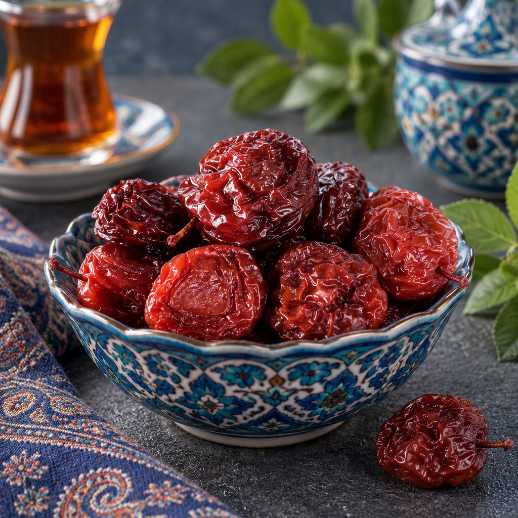 Create a photorealistic, high-end commercial food photograph for Sour Plum, based on the uploaded product image.

REFERE