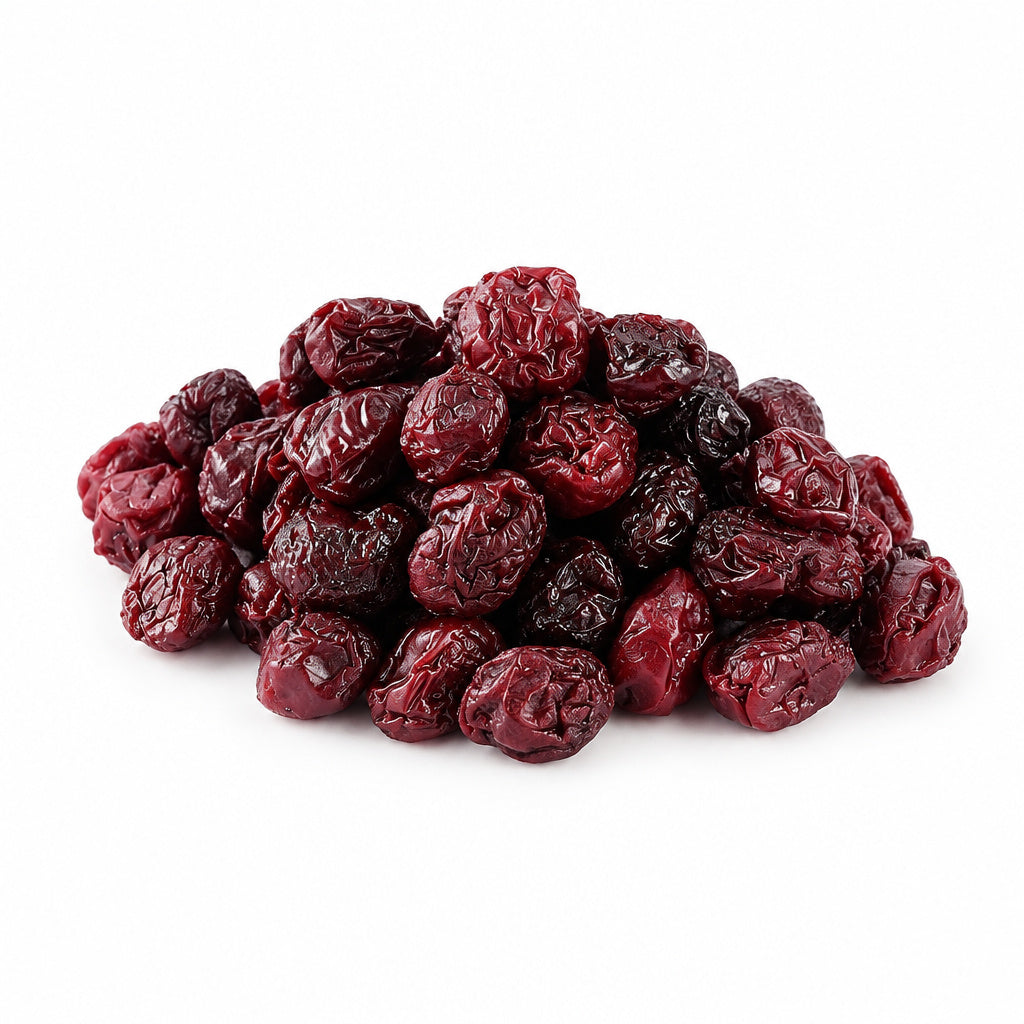 Create a photorealistic, high-end commercial product photograph of the uploaded Red Sour Cherry, rendered from a visibly